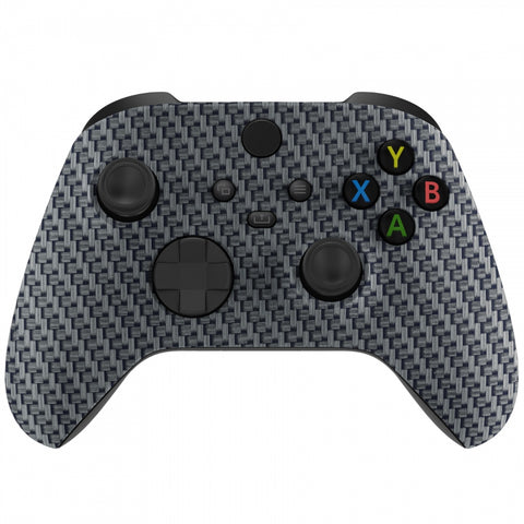 eXtremeRate Black Silver Carbon Fiber Replacement Part Faceplate, Soft Touch Grip Housing Shell Case for Xbox Series S & Xbox Series X Controller Accessories - Controller NOT Included - FX3S209