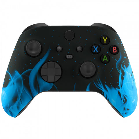 eXtremeRate Blue Flame Replacement Part Faceplate, Soft Touch Grip Housing Shell Case for Xbox Series S & Xbox Series X Controller Accessories - Controller NOT Included - FX3T105