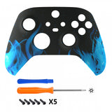 eXtremeRate Blue Flame Replacement Part Faceplate, Soft Touch Grip Housing Shell Case for Xbox Series S & Xbox Series X Controller Accessories - Controller NOT Included - FX3T105