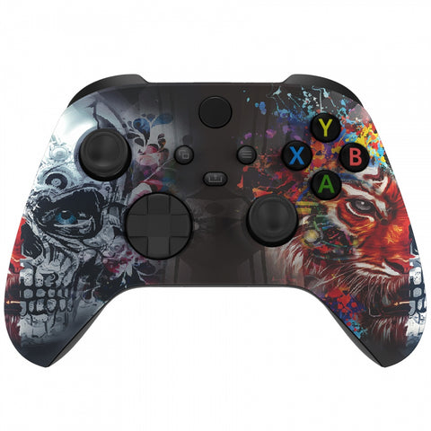 eXtremeRate Tiger Skull Replacement Part Faceplate, Soft Touch Grip Housing Shell Case for Xbox Series S & Xbox Series X Controller Accessories - Controller NOT Included - FX3T113