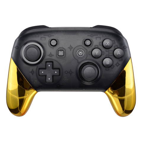 eXtremeRate Chrome Gold Replacement Handle Grips for Nintendo Switch Pro Controller, Glossy DIY Hand Grip Shell for Nintendo Switch Pro - Controller NOT Included - GRD401