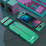 PlayVital AlterGrips Glossy Protective Slim Case for Nintendo Switch OLED, Ergonomic Grip Cover for Joycon, Dockable Hard Shell for Switch OLED w/Thumb Grip Caps & Button Caps - Chameleon Green Purple - JSOYP3002