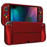 PlayVital AlterGrips Protective Slim Case for Nintendo Switch OLED, Ergonomic Grip Cover for Joycon, Dockable Hard Shell for Switch OLED w/Thumb Grip Caps & Button Caps - Scarlet Red - JSOYP3004