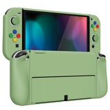 PlayVital AlterGrips Protective Slim Case for Nintendo Switch OLED, Ergonomic Grip Cover for Joycon, Dockable Hard Shell for Switch OLED with Thumb Grip Caps & Button Caps - Matcha Green - JSOYP3005