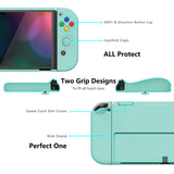 PlayVital AlterGrips Protective Slim Case for Nintendo Switch OLED, Ergonomic Grip Cover for Joycon, Dockable Hard Shell for Switch OLED w/Thumb Grip Caps & Button Caps - Misty Green - JSOYP3009