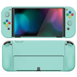 PlayVital AlterGrips Protective Slim Case for Nintendo Switch OLED, Ergonomic Grip Cover for Joycon, Dockable Hard Shell for Switch OLED w/Thumb Grip Caps & Button Caps - Misty Green - JSOYP3009