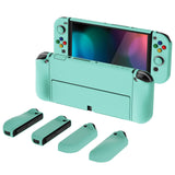 PlayVital AlterGrips Protective Slim Case for Nintendo Switch OLED, Ergonomic Grip Cover for Joycon, Dockable Hard Shell for Switch OLED w/Thumb Grip Caps & Button Caps - Misty Green - JSOYP3009