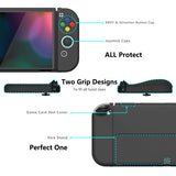 PlayVital AlterGrips Glossy Protective Slim Case for Nintendo Switch OLED, Ergonomic Grip Cover for Joycon, Dockable Hard Shell for Switch OLED w/Thumb Grip Caps & Button Caps - Black - JSOYP3011