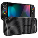 PlayVital AlterGrips Glossy Protective Slim Case for Nintendo Switch OLED, Ergonomic Grip Cover for Joycon, Dockable Hard Shell for Switch OLED w/Thumb Grip Caps & Button Caps - Graphite Carbon Fiber - JSOYS2002