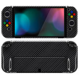 PlayVital AlterGrips Glossy Protective Slim Case for Nintendo Switch OLED, Ergonomic Grip Cover for Joycon, Dockable Hard Shell for Switch OLED w/Thumb Grip Caps & Button Caps - Graphite Carbon Fiber - JSOYS2002