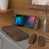 PlayVital AlterGrips Glossy Protective Slim Case for Nintendo Switch OLED, Ergonomic Grip Cover for Joycon, Dockable Hard Shell for Switch OLED w/Thumb Grip Caps & Button Caps - Wood Grain - JSOYS2001