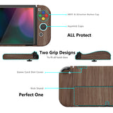 PlayVital AlterGrips Glossy Protective Slim Case for Nintendo Switch OLED, Ergonomic Grip Cover for Joycon, Dockable Hard Shell for Switch OLED w/Thumb Grip Caps & Button Caps - Wood Grain - JSOYS2001