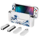 PlayVital AlterGrips Protective Slim Case for Nintendo Switch OLED, Ergonomic Grip Cover for Joycon, Dockable Hard Shell for Switch OLED with Thumb Grip Caps & Button Caps - The Great Wave off Kanagawa - JSOYT001