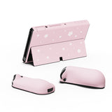 PlayVital AlterGrips Protective Slim Case for Nintendo Switch OLED, Ergonomic Grip Cover for Joycon, Dockable Hard Shell for Switch OLED with Thumb Grip Caps & Button Caps - Cherry Blossoms Petals - JSOYY7004