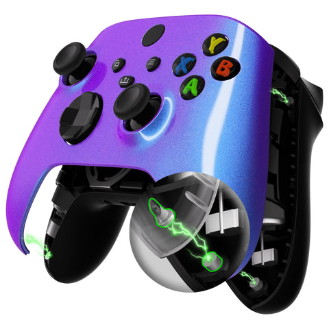 eXtremeRate FaceMag Chameleon Purple Blue Magnetic Replacement Front Housing Shell for Xbox Series X & S Controller, DIY Faceplate Cover for Xbox Core Controller Model 1914 - Controller NOT Included - MX3P3005