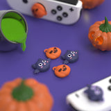 PlayVital Switch Joystick Caps, Switch Lite Thumbstick Caps, Silicone Analog Cover for Joycon of Switch OLED, Thumb Grip Rocker Caps for Nintendo Switch & Switch Lite - Halloween Pumpkin Bat - NJM1180