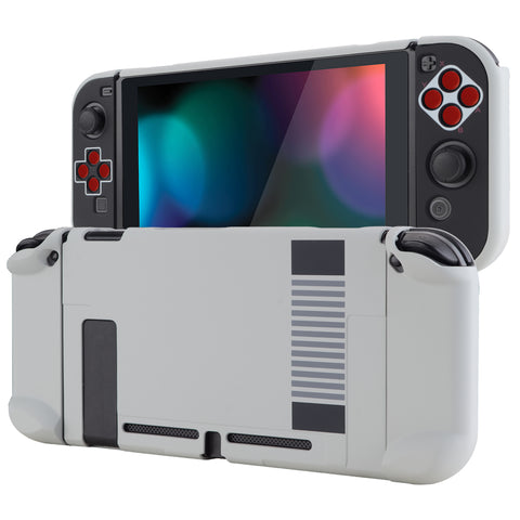 eXtremeRate PlayVital Classics NES Style Back Cover for NS Switch Console, NS Joycon Handheld Controller Separable Protector Hard Shell, Dockable Protective Case with Red ABXY Direction Button Caps - NTT103