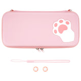 PlayVital Pink Cute Switch Carrying Case, Cat Paw Switch Hard Portable Pouch, Soft Velvet Lining Switch Storage Bag, Travel Case for Nintendo Switch OLED w/Thumb Grips Game Cards Slots & Inner Pocket - NTW001