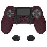 PlayVital Guardian Edition Wine Red Ergonomic Soft Anti-Slip Controller Silicone Case Cover for PS4, Rubber Protector Skins with black Joystick Caps for PS4 Slim PS4 Pro Controller - P4CC0066