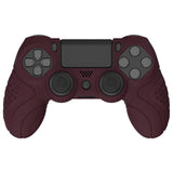 PlayVital Guardian Edition Wine Red Ergonomic Soft Anti-Slip Controller Silicone Case Cover for PS4, Rubber Protector Skins with black Joystick Caps for PS4 Slim PS4 Pro Controller - P4CC0066