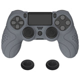 PlayVital Guardian Edition Gray Ergonomic Soft Anti-Slip Controller Silicone Case Cover for PS4, Rubber Protector Skins with black Joystick Caps for PS4 Slim PS4 Pro Controller - P4CC0068