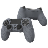 PlayVital Guardian Edition Gray Ergonomic Soft Anti-Slip Controller Silicone Case Cover for PS4, Rubber Protector Skins with black Joystick Caps for PS4 Slim PS4 Pro Controller - P4CC0068