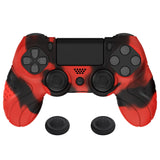 PlayVital Guardian Edition Red & Black Ergonomic Soft Anti-Slip Controller Silicone Case Cover for PS4, Rubber Protector Skins with black Joystick Caps for PS4 Slim PS4 Pro Controller - P4CC0071