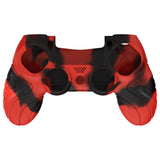 PlayVital Guardian Edition Red & Black Ergonomic Soft Anti-Slip Controller Silicone Case Cover for PS4, Rubber Protector Skins with black Joystick Caps for PS4 Slim PS4 Pro Controller - P4CC0071