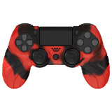 PlayVital Guardian Edition Red & Black Ergonomic Soft Anti-Slip Controller Silicone Case Cover for PS4, Rubber Protector Skins with black Joystick Caps for PS4 Slim PS4 Pro Controller - P4CC0071