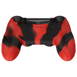 PlayVital Guardian Edition Red & Black Ergonomic Soft Anti-Slip Controller Silicone Case Cover for PS4, Rubber Protector Skins with black Joystick Caps for PS4 Slim PS4 Pro Controller - P4CC0071