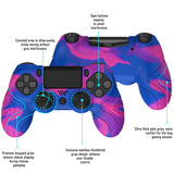 PlayVital Guardian Edition Pink & Purple & Blue Ergonomic Soft Anti-Slip Controller Silicone Case Cover for PS4, Rubber Protector Skins with black Joystick Caps for PS4 Slim PS4 Pro Controller - P4CC0072