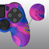 PlayVital Guardian Edition Pink & Purple & Blue Ergonomic Soft Anti-Slip Controller Silicone Case Cover for PS4, Rubber Protector Skins with black Joystick Caps for PS4 Slim PS4 Pro Controller - P4CC0072