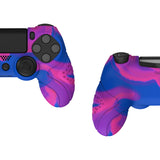 PlayVital Guardian Edition Pink & Purple & Blue Ergonomic Soft Anti-Slip Controller Silicone Case Cover for PS4, Rubber Protector Skins with black Joystick Caps for PS4 Slim PS4 Pro Controller - P4CC0072