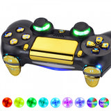 eXtremeRate Multi-Colors Luminated D-pad Thumbstick Trigger Home Face Buttons, Chrome Gold Classical Symbols Buttons DTFS (DTF 2.0) LED Kit for PS4 Slim PS4 Pro Controller - Controller NOT Included - P4LED06