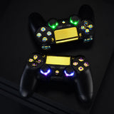 eXtremeRate Multi-Colors Luminated D-pad Thumbstick Trigger Home Face Buttons, Chrome Gold Classical Symbols Buttons DTFS (DTF 2.0) LED Kit for PS4 Slim PS4 Pro Controller - Controller NOT Included - P4LED06