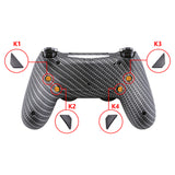 eXtremeRate Black Silver Carbon Fiber Patterned Dawn Remappable Remap Kit with Redesigned Back Shell & 4 Back Buttons for PS4 Controller JDM 040/050/055 - P4RM003