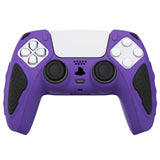 PlayVital Knight Edition Passion Purple & Black Two Tone Anti-Slip Silicone Cover Skin for Playstation 5 Controller, Soft Rubber Case for PS5 Controller with Thumb Grip Caps - QSPF006