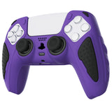 PlayVital Knight Edition Passion Purple & Black Two Tone Anti-Slip Silicone Cover Skin for Playstation 5 Controller, Soft Rubber Case for PS5 Controller with Thumb Grip Caps - QSPF006