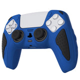 PlayVital Knight Edition Passion Blue & Black Two Tone Anti-Slip Silicone Cover Skin for Playstation 5 Controller, Soft Rubber Case for PS5 Controller with Thumb Grip Caps - QSPF007