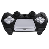 PlayVital Black Knight Edition Anti-Slip Silicone Cover Skin for Playstation 5 Controller, Soft Rubber Case for PS5 Controller with Black Thumb Grip Caps - QSPF001