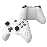 PlayVital Samurai Edition White Anti-Slip Controller Grip Silicone Skin for Xbox One X/S Controller, Ergonomic Soft Rubber Protective Case Cover for Xbox One S/X Controller with White Thumb Stick Caps - XOQ035