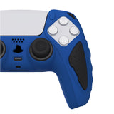 PlayVital Knight Edition Passion Blue & Black Two Tone Anti-Slip Silicone Cover Skin for Playstation 5 Controller, Soft Rubber Case for PS5 Controller with Thumb Grip Caps - QSPF007