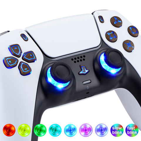 eXtremeRate Multi-Colors Luminated Dpad Thumbstick Share Home Face Buttons for PS5 Controller BDM-010/020, Wood Grain Classical Symbols Buttons DTF V3 LED Kit for PS5 Controller - Controller NOT Included - PFLED12G2