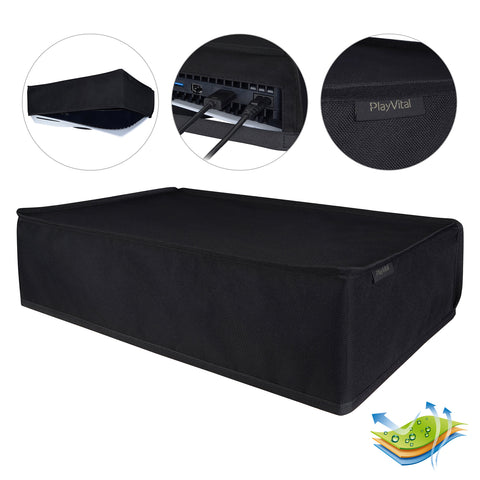 PlayVital Black Nylon Horizontal PS5 Dust Cover, Soft Neat Lining Dust Guard for PS5 Console, Anti Scratch Waterproof Cover Sleeve for PlayStation 5 Console Digital Edition & Regular Edition - PFPJ009