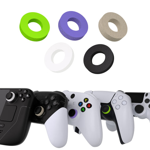 PlayVital 5 Pairs Aim Assist Target Motion Control Precision Rings for ps5, for ps4, for Xbox Series X/S, Xbox One, Xbox 360, for Switch Pro Controller - Green Purple Gray Black White - PFPJ117