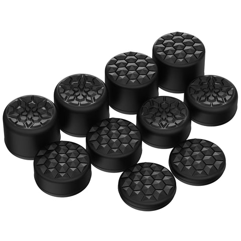 PlayVital Black Ergonomic Stick Caps Thumb Grips for PS5, PS4, Xbox Series X/S, Xbox One, Xbox One X/S, Switch Pro Controller - with 3 Height Convex and Concave - Diamond Grain & Crack Bomb Design - PJM2013