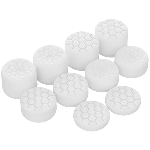 PlayVital White Ergonomic Stick Caps Thumb Grips for PS5, PS4, Xbox Series X/S, Xbox One, Xbox One X/S, Switch Pro Controller - with 3 Height Convex and Concave - Diamond Grain & Crack Bomb Design - PJM2014