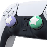 PlayVital Star Design Cute Thumb Grip Caps for PS5/4 Controller, Silicone Analog Stick Caps Cover for Xbox Series X/S, Thumbstick Caps for Switch Pro Controller - Mint Green & Light Violet - PJM3005