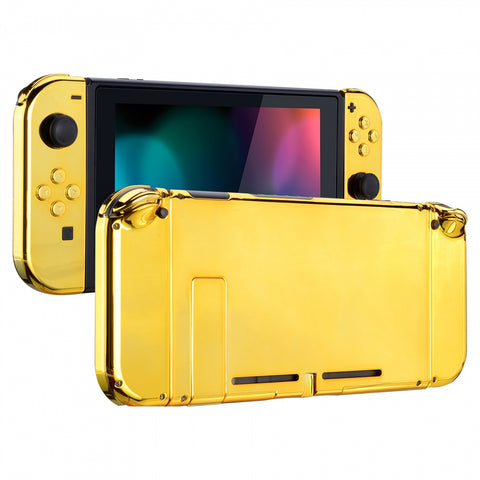 eXtremeRate Chrome Gold Handheld Console Back Plate, Joycon Handheld Controller Housing Shell With Full Set Buttons DIY Replacement Part for Nintendo Switch - QD401