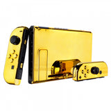 eXtremeRate Chrome Gold Handheld Console Back Plate, Joycon Handheld Controller Housing Shell With Full Set Buttons DIY Replacement Part for Nintendo Switch - QD401